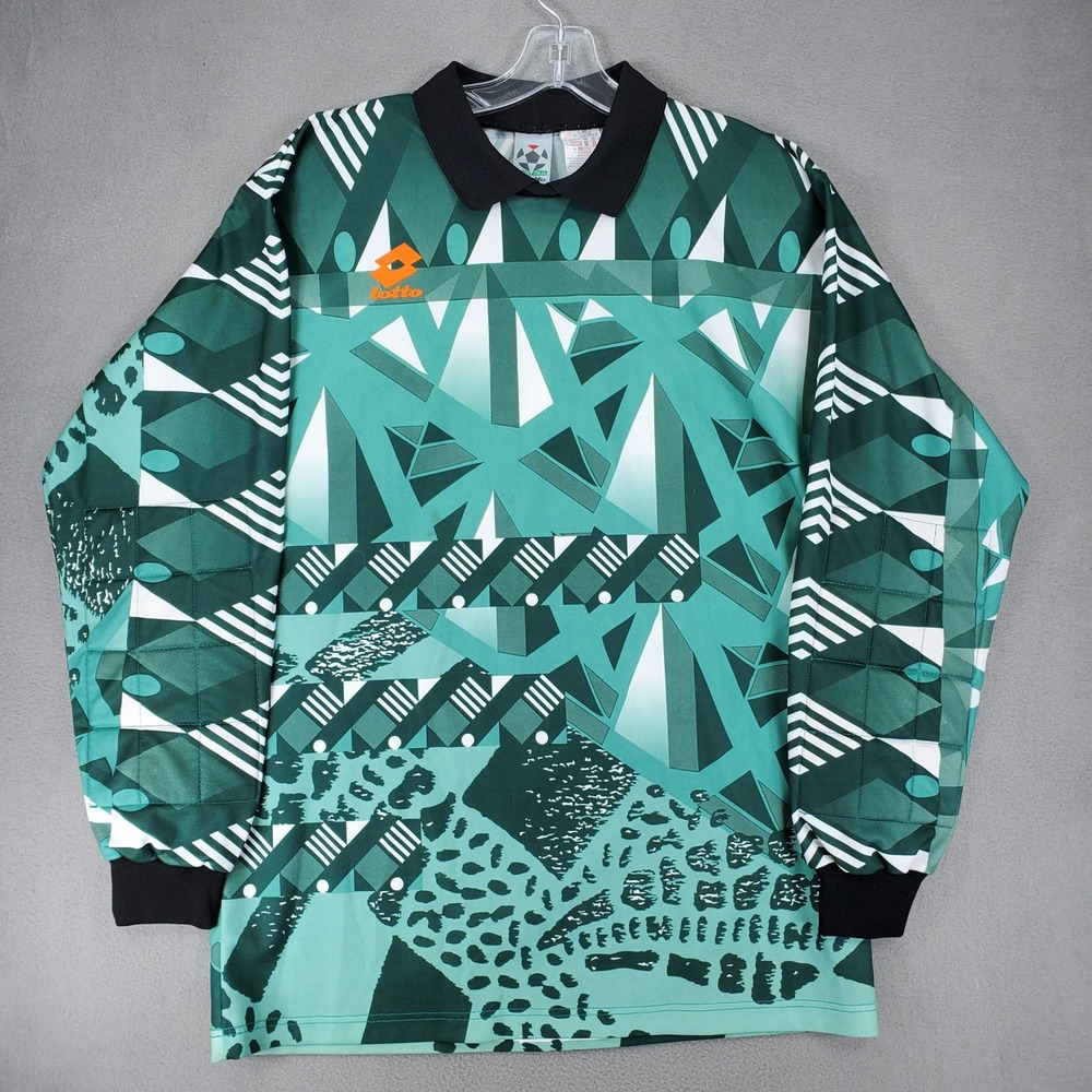 Lotto Goalkeeper Jersey Men L Green Geometric Vintage 90s Padded Italy Soccer